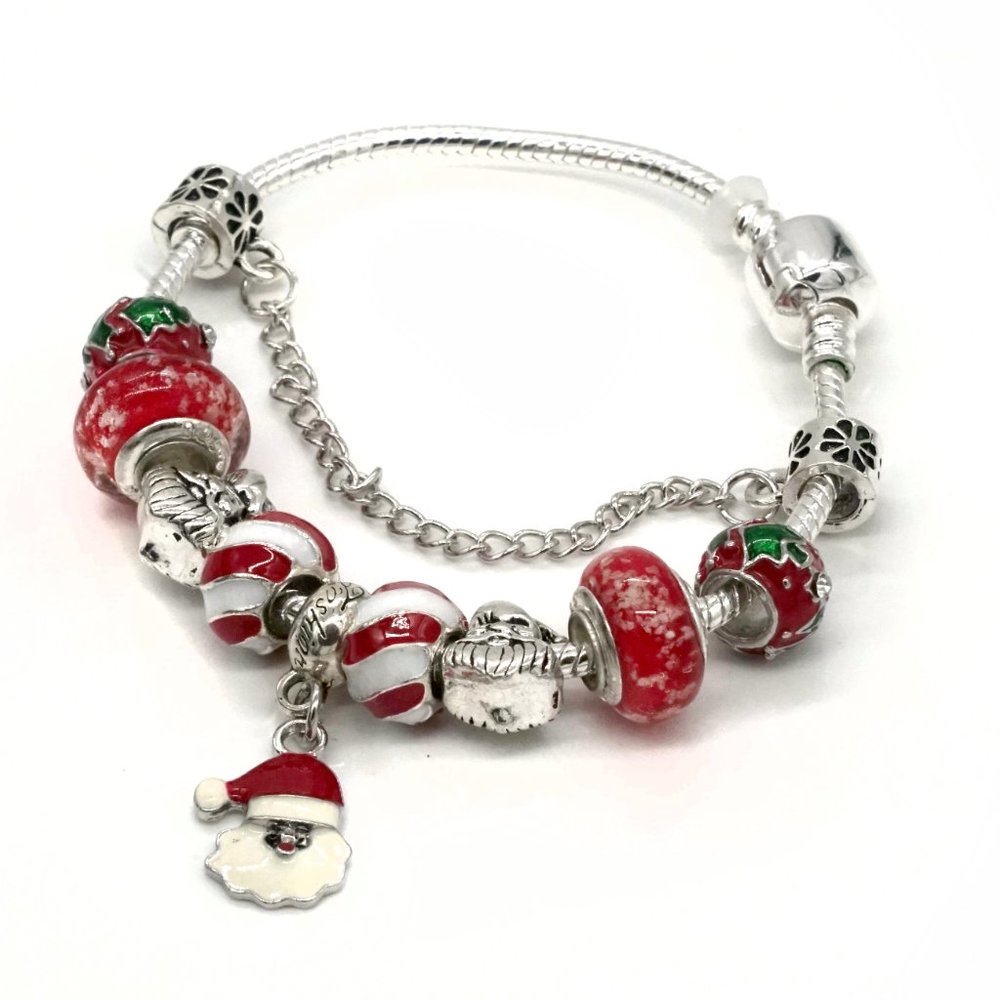 Christmas theme Euro Bead bracelet with chain. - Picture 2 of 3